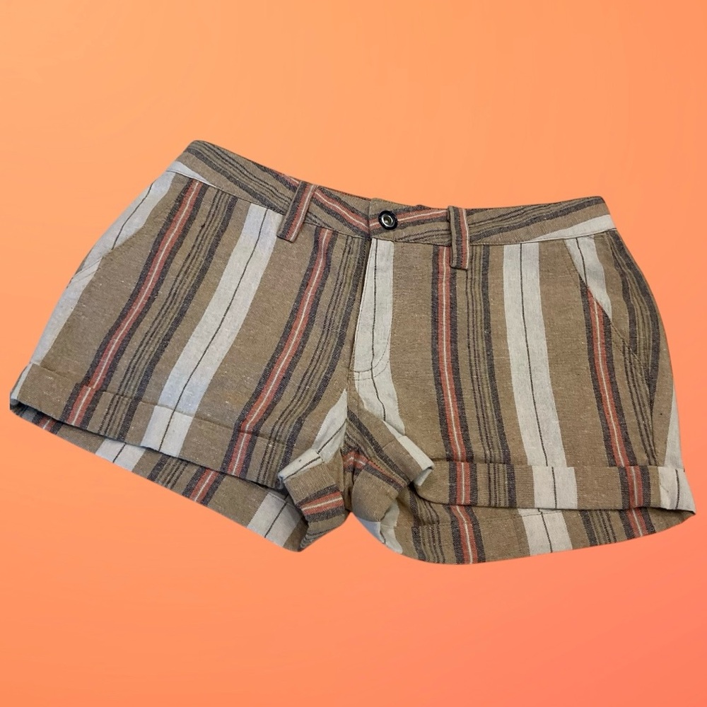 Covet linen & cotton blend striped shorts, zip front, side & back pockets, Sz 2